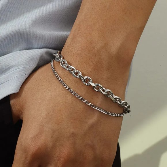 Boutique Other - Stainless Steel Double Chain Bracelet Silver Tone